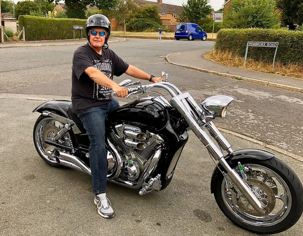 Roger Raggett on his black Honda VTX1800